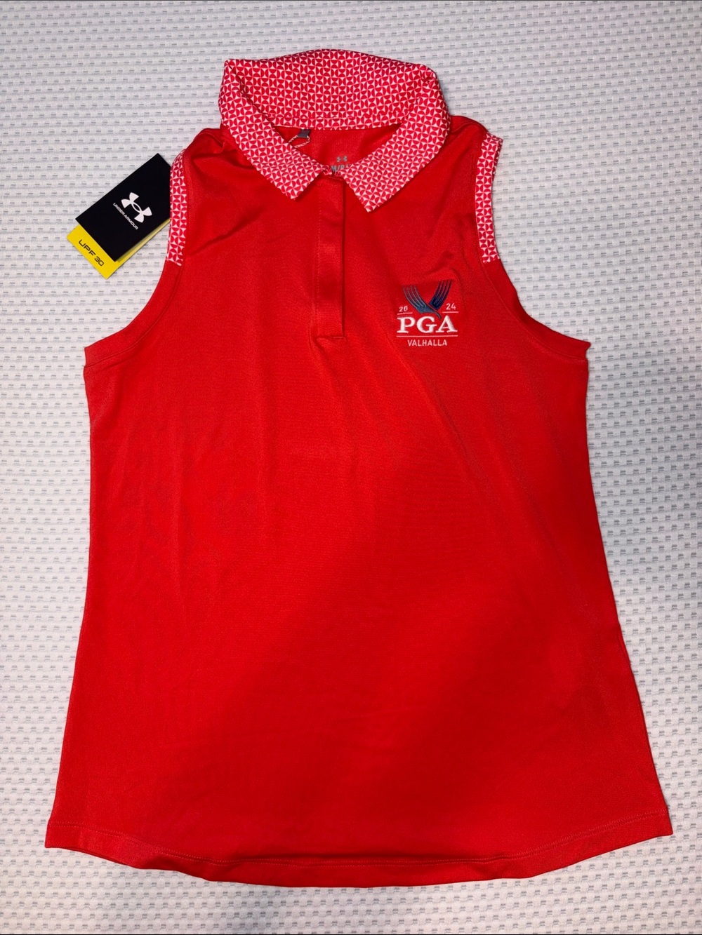 Under Armour Red Sleeveless PGA Valhalla Golf Polo